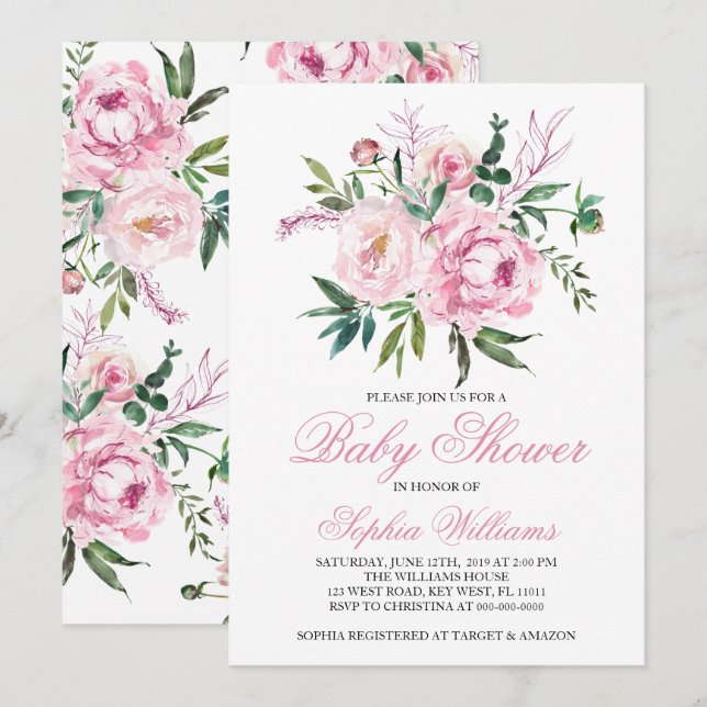 Convites Blush Pink Baby Shower Invitation (Frente/Verso)