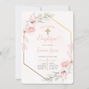Convites Blush Pink Baptism Girl