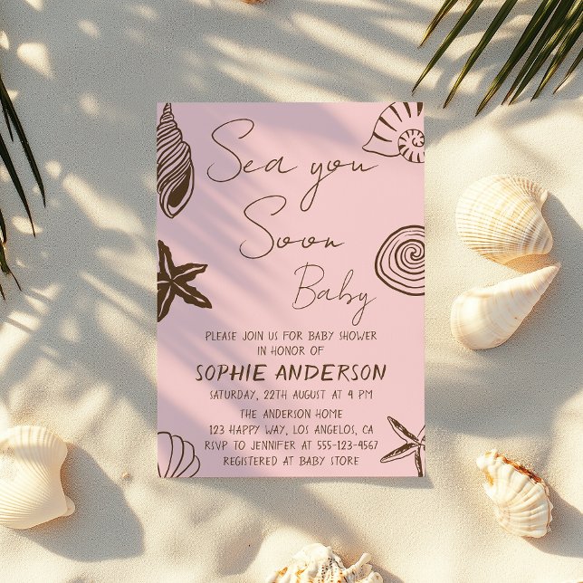 Convites Blush Pink Beach Sea You Soon Baby Shower  (Criador carregado)