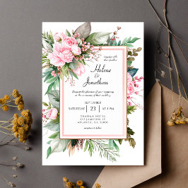 Convites Blush Pink Boho Chic Garden Elegant Wedding