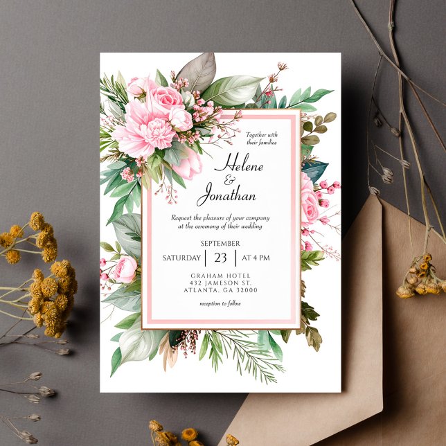 Convites Blush Pink Boho Chic Garden Elegant Wedding (Blush Pink Boho Chic Garden Elegant Wedding Invitation)
