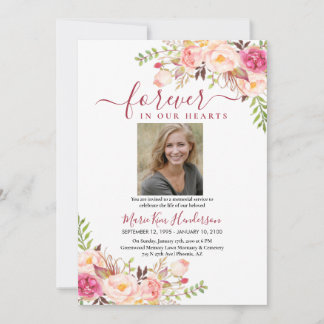 Convites Blush Pink Boho Memorial Foto Funeral do Serviço d