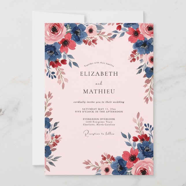 Convites Blush Pink Bold Botanical Wedding (Frente)