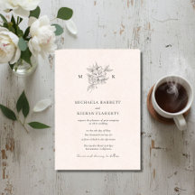 Blush Pink Botanical Monogram Wedding Invitation