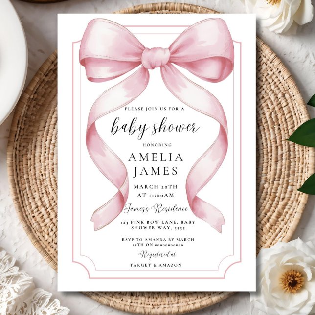 Convites Blush Pink Bow Baby Shower Invitation Editable Ele (Criador carregado)