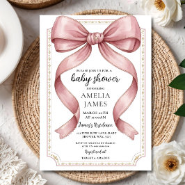 Convites Blush Pink Bow Baby Shower Invitation Editable Ele