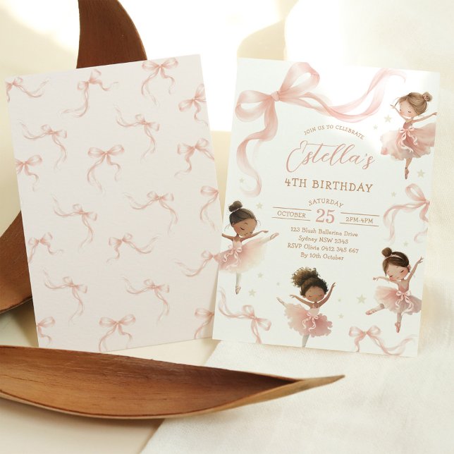 Convites Blush Pink Bow Ballerina Birthday (Criador carregado)