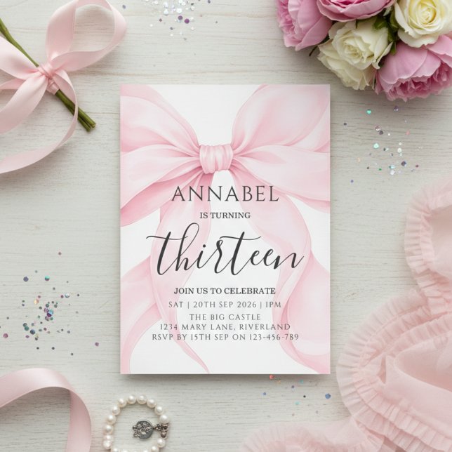 Convites Blush Pink Bow Birthday Invitation (Criador carregado)