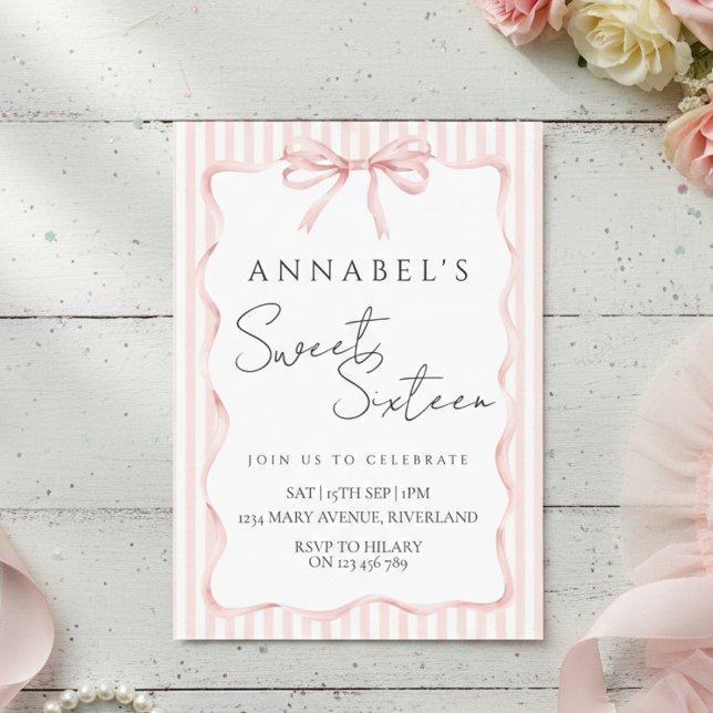 Convites Blush Pink Bow Birthday Invitation (Criador carregado)
