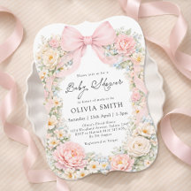 Blush Pink Bow Floral Girl Baby Shower