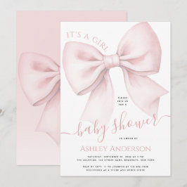 Convites Blush Pink Bow It's a Girl Baby Shower
