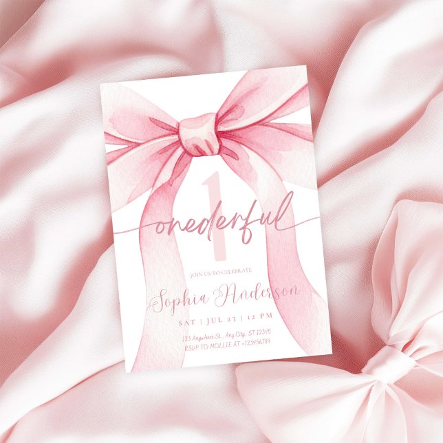Convites Blush Pink Bow Onederful 1st Birthday (Criador carregado)