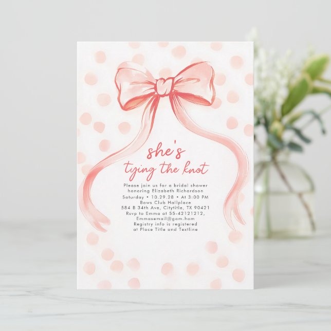 Convites Blush Pink Bow Whimsical Minimalist Bridal Shower (Em pé/Frente)