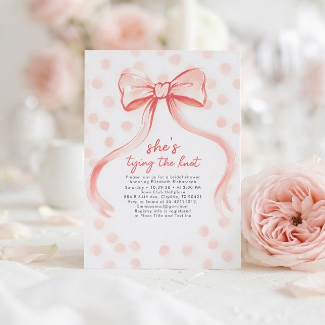 Convites Blush Pink Bow Whimsical Minimalist Bridal Shower (Hand Painted Playful Modern Dusty Pink Bow Bridal Shower Invite)
