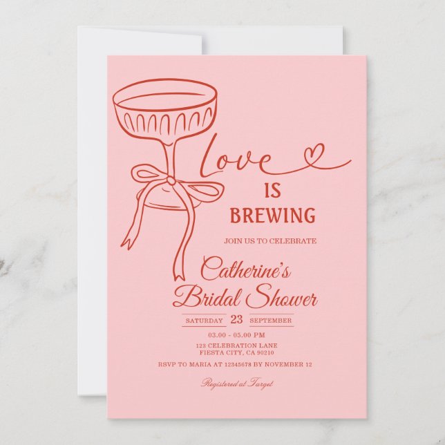 Convites Blush Pink Bridal Shower Love Is Brewing Theme (Frente)