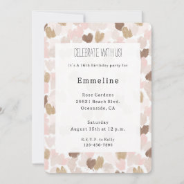 Convites Blush Pink Brown Cream Hearts Birthday