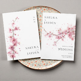 Convites Blush Pink Cherry Blossom Flower Japanese Wedding
