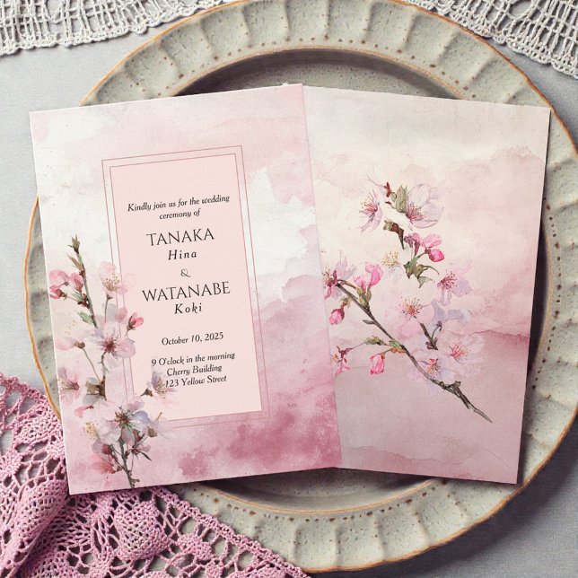 Convites Blush Pink Cherry Blossom Flower Japanese Wedding (Blush Pink Cherry Blossom Flower Japanese Wedding Invitation)