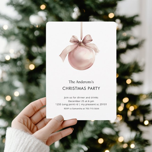 Convites Blush Pink Christmas Ornament Party (Criador carregado)