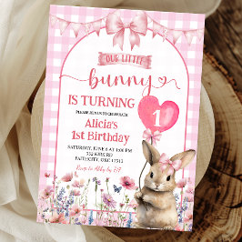 Convites Blush Pink Coquette Little Bunny Floral Birthday