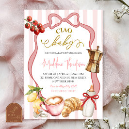 Convites Blush Pink Coquette Stripes Italy Ciao Baby Shower