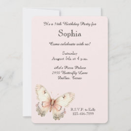 Convites Blush Pink Cream Butterfly Birthday 