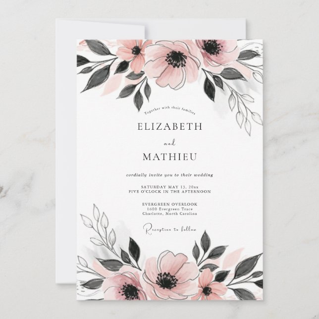 Convites Blush Pink Dainty Anemone Wedding (Frente)
