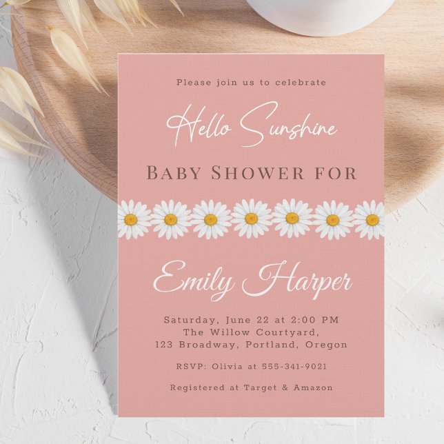 Convites Blush Pink Daisy Hello Sunshine Floral Baby Shower (Criador carregado)