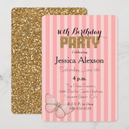 Convites Blush Pink Dourado Confetti Glitter 16º Aniversári