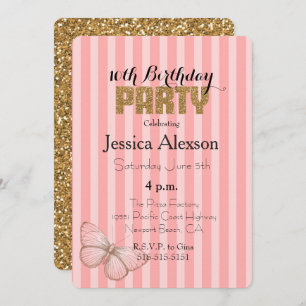 Convites Blush Pink Dourado Confetti Glitter 16º Aniversári