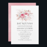 Convites Blush Pink e Rosa Dourado Bat Floral Mitzvah<br><div class="desc">Trendy blush rosa e white roses bat mitzvah convite com sotaques de ouro rosa,  projetados para serem rápida e facilmente personalizados de acordo com as suas especificações de evento.</div>