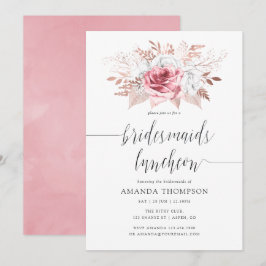Convites Blush Pink e Rosa Dourado Floral Bridesmaids Lunch