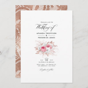 Convites Blush Pink e Rosa Dourado Floral e Casamento de re