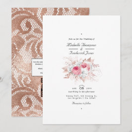 Convites Blush Pink e Rosa Dourado Floral e Casamento de re