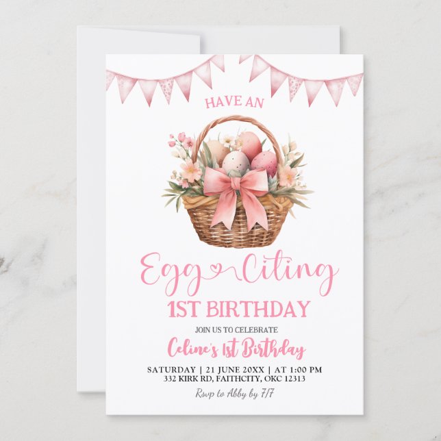 Convites Blush Pink Eggciting Birthday (Frente)