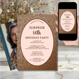 Convites Blush Pink Elegant Surpresa 60º aniversário Digita
