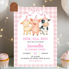 Convites Blush Pink Farm Party Gingham Birthday