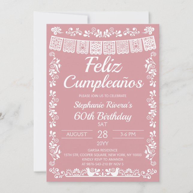 Convites Blush Pink Feliz Cumpleaños 60º Aniversário (Frente)