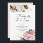 Convites Blush Pink Floral 30 e Fabuloso Aniversário<br><div class="desc">Uma elegante e moderna camada botânica, cor-de-água rosa floral (rosas) e verde em aniversário de 30 anos com tema de jardim branco / Trinta e um convite fabuloso. O texto, a fonte, o tamanho e a cor da fonte são completamente personalizáveis, de modo que este cartão pode ser personalizado de...</div>