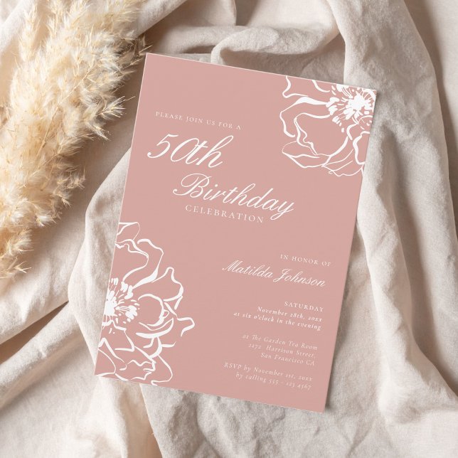Convites Blush Pink Floral 50ª Festa de aniversário (Blush Pink Floral 50th Birthday Party Invitation)