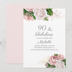 Convites Blush Pink Floral 90 e Fabuloso Aniversário