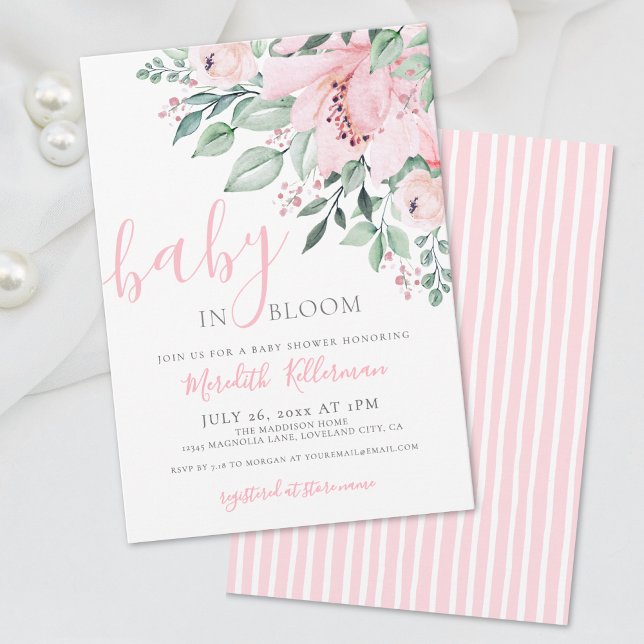 Convites Blush Pink Floral Baby in Bloom Girl Shower (Blush Pink Floral Baby in Bloom Girl Shower Invitation)