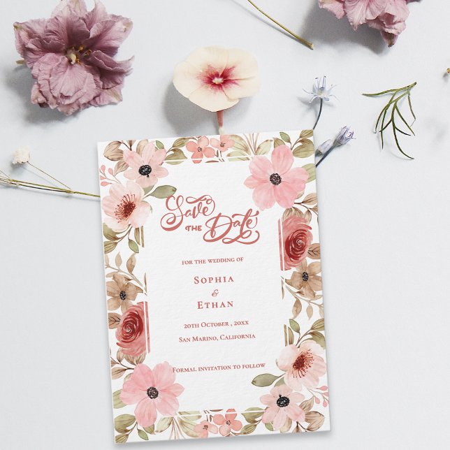 Convites Blush Pink Floral Botanical Wedding Save the Date (Blush Pink Floral Botanical Wedding Save the Date Invitation)