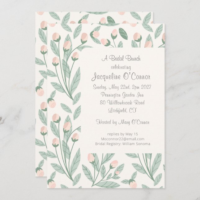 Convites Blush Pink Floral Bridal Brunch Invitation (Frente/Verso)