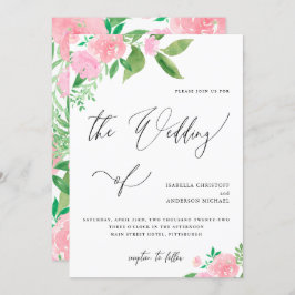 Convites Blush Pink Floral com Casamento Calliográfico