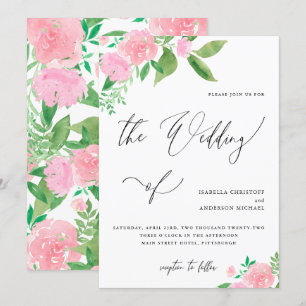 Convites Blush Pink Floral com Casamento Calliográfico