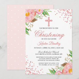 Convites Blush Pink Floral Confetti Christening Baptism