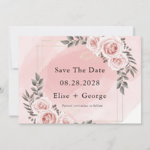 Convites Blush Pink Floral Dourado Crystal Salve A Data