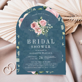 Convites Blush Pink Floral Dusty Blue Bridal Shower