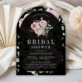 Convites Blush Pink Floral Eucalyptus Black Bridal Shower